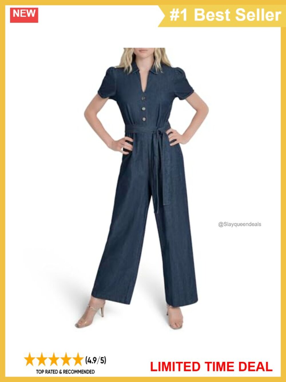 Belted Polo Collar Ruched Sleeve Jumpsuit - Short Sleeve Midi